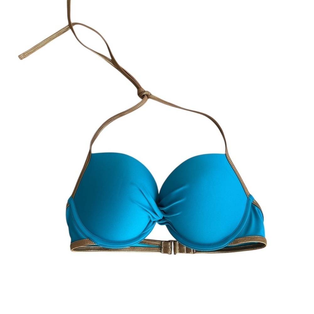 Aerie Vibrant Blue Bikini Top with Tan Straps New without tags